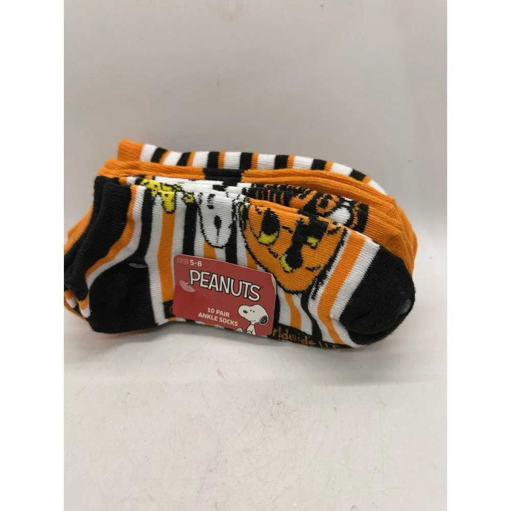 Peanuts Snoopy Woodstock Halloween Socks 10 Pair Ankle 9-11 Bioworld NWT
